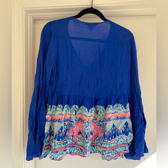Lilly Pulitzer Bell Sleeve Blue & Pink top Blouse Preppy Women’s Small - Picture 2 of 7